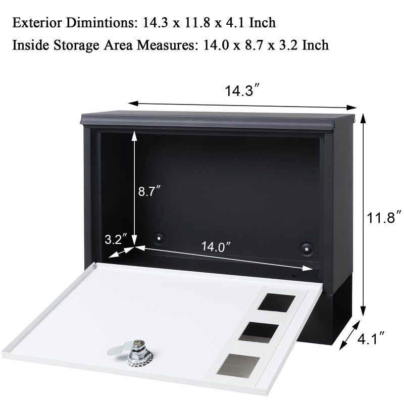 Jssmst Locking Mailbox Wall Mounted Verticalâ€“ Jssmst mailboxes with Key Lock and Newspaper Compartment, Key Lock Drop Box Large Capacity, 14.3 x 3.8 x 11.8 Inch, Whiteï¼ŒSM-HPB911WN - Image 2